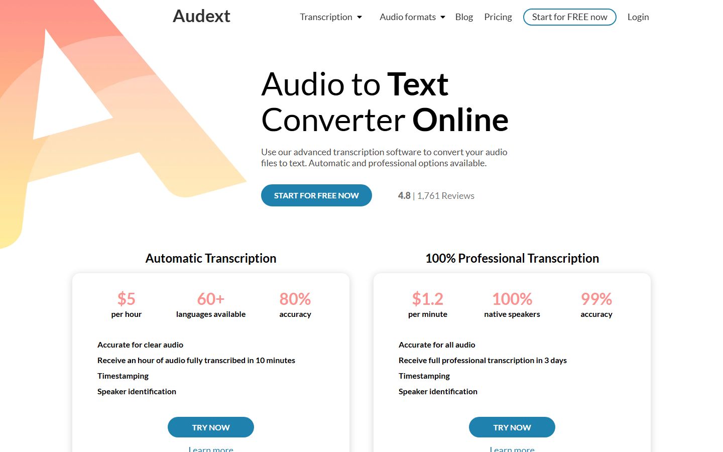 Audext Speech Recognition interface screenshot
