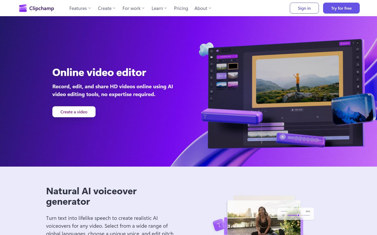 Clipchamp AI Video interface screenshot