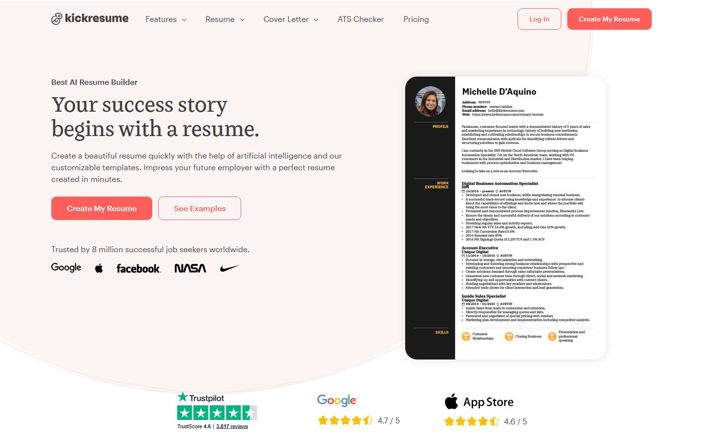 Kickresume interface screenshot