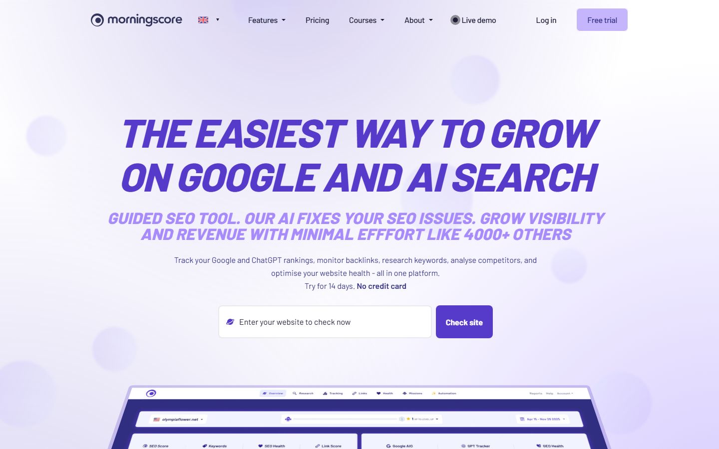 Morningscore SEO Platform interface screenshot