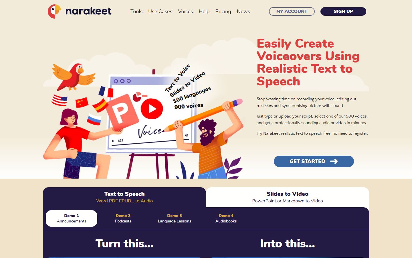 Narakeet interface screenshot