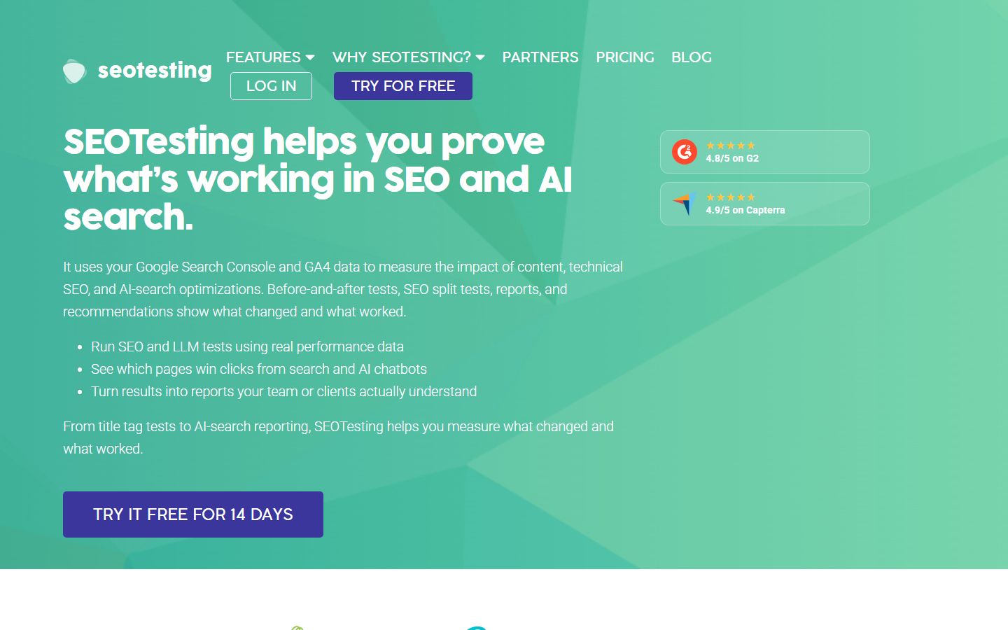 SEOTesting.com interface screenshot