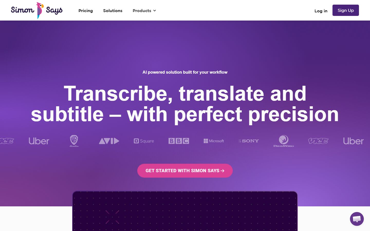 Simon Says AI Transcribe interface screenshot