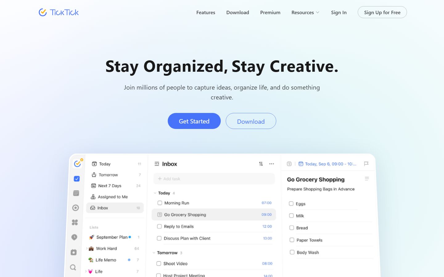 TickTick AI Assistant interface screenshot