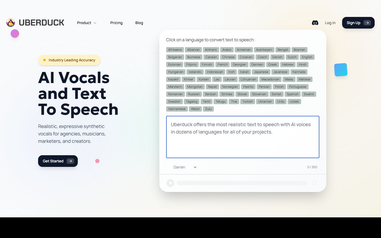 Uberduck interface screenshot