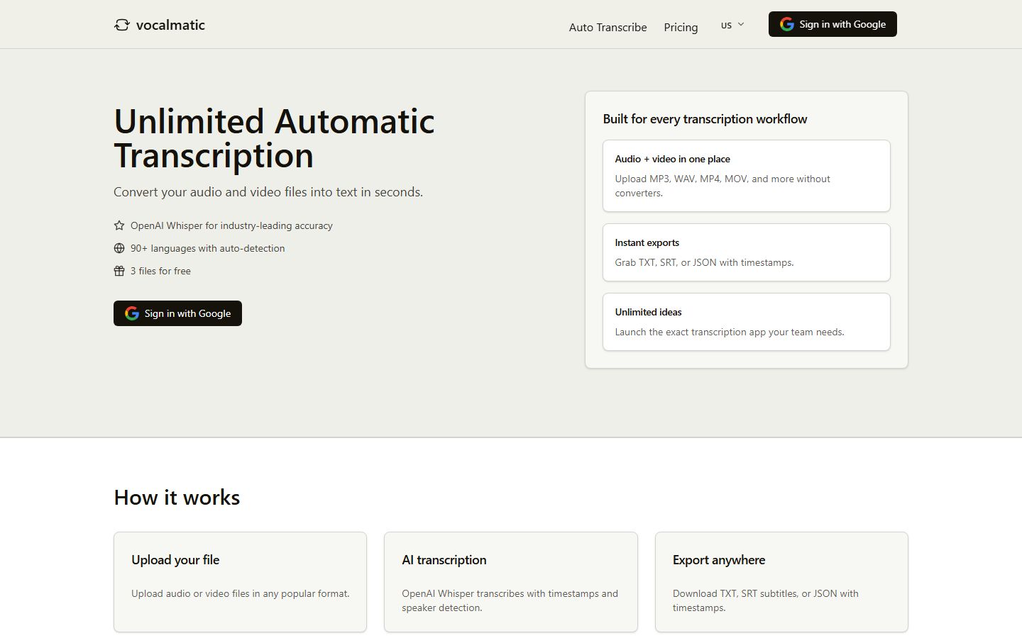 Vocalmatic interface screenshot