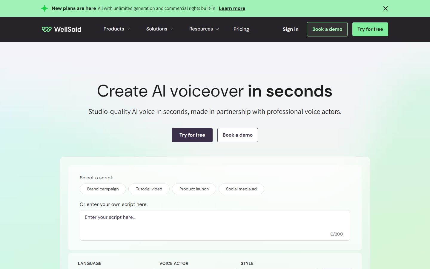 WellSaid Labs interface screenshot