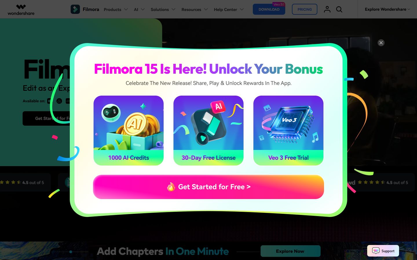 Wondershare Filmora AI interface screenshot